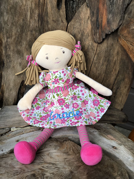Personalized doll, handmade in Cobble Hill, B.C., on Vancouver Island by Threading the Love