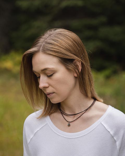 jewelry made on Vancouver Island, grey leather labradorite necklace