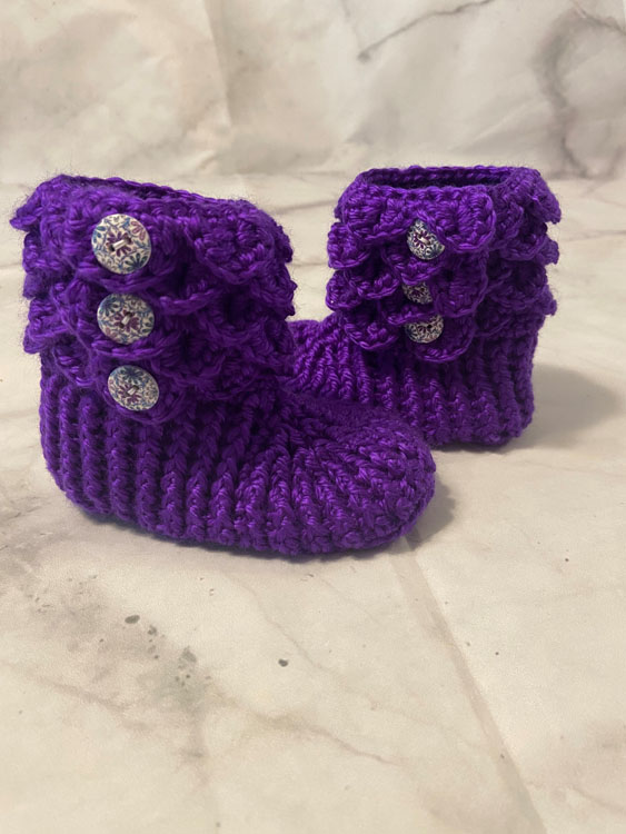 Knit booties made on Vancouver Island by Creative Hands