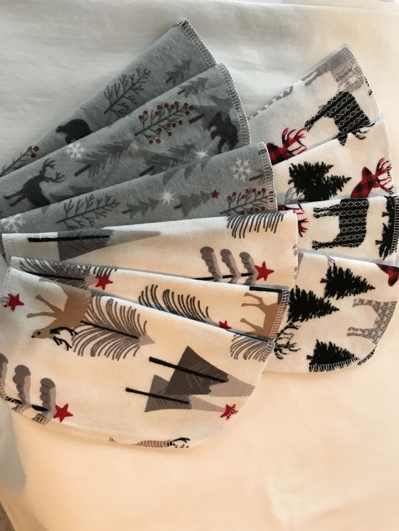 reusable napkids in cute christmas fabrics, made locally on Vancouver Island