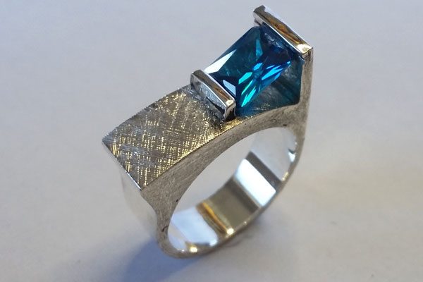 silver and swiss blue cubic zironia ring by Vancouver Island jeweler