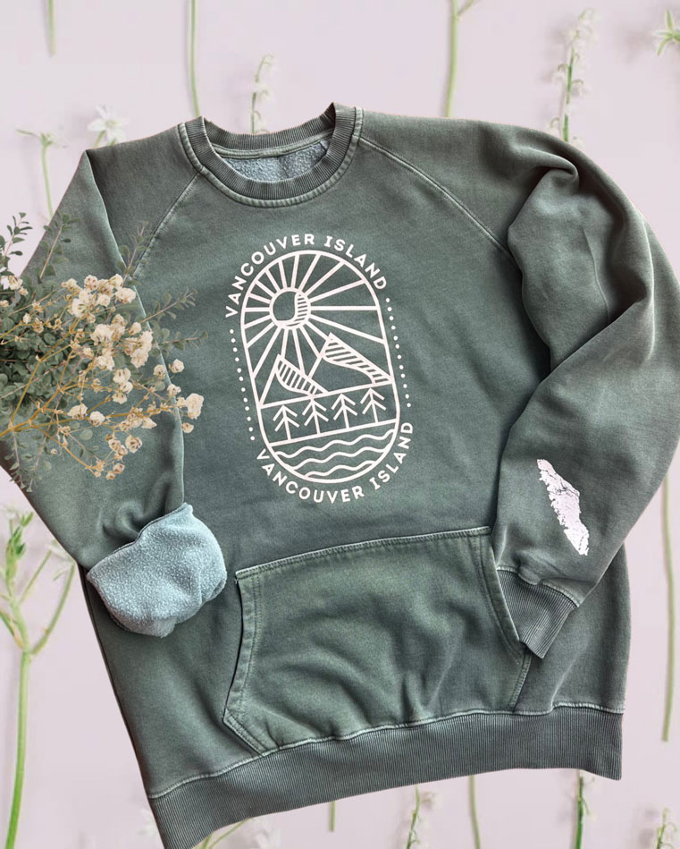 sweatshirt with Vancouver Island designs, made on Vancouver Island Canada by Lincoln & Grae