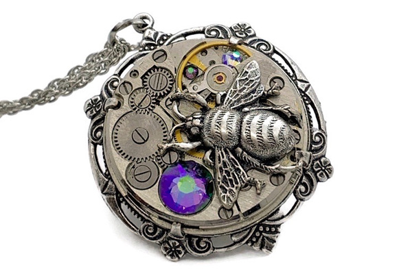 steampunk style upcycled watch pendant made on Vancouver Island in Ladysmith