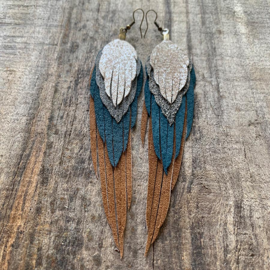 up-cycled leather earrings, made on Quadra Island, B.C. Canada by Salvaged Heart