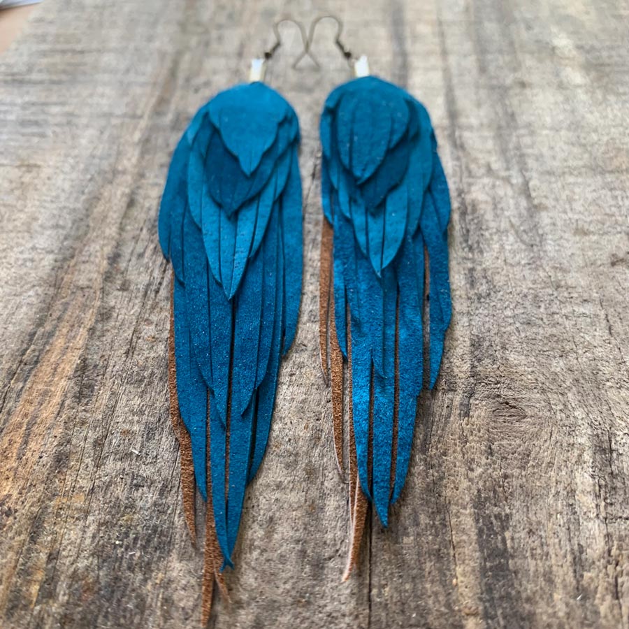 up-cycled leather earrings, made on Quadra Island, B.C. Canada by Salvaged Heart