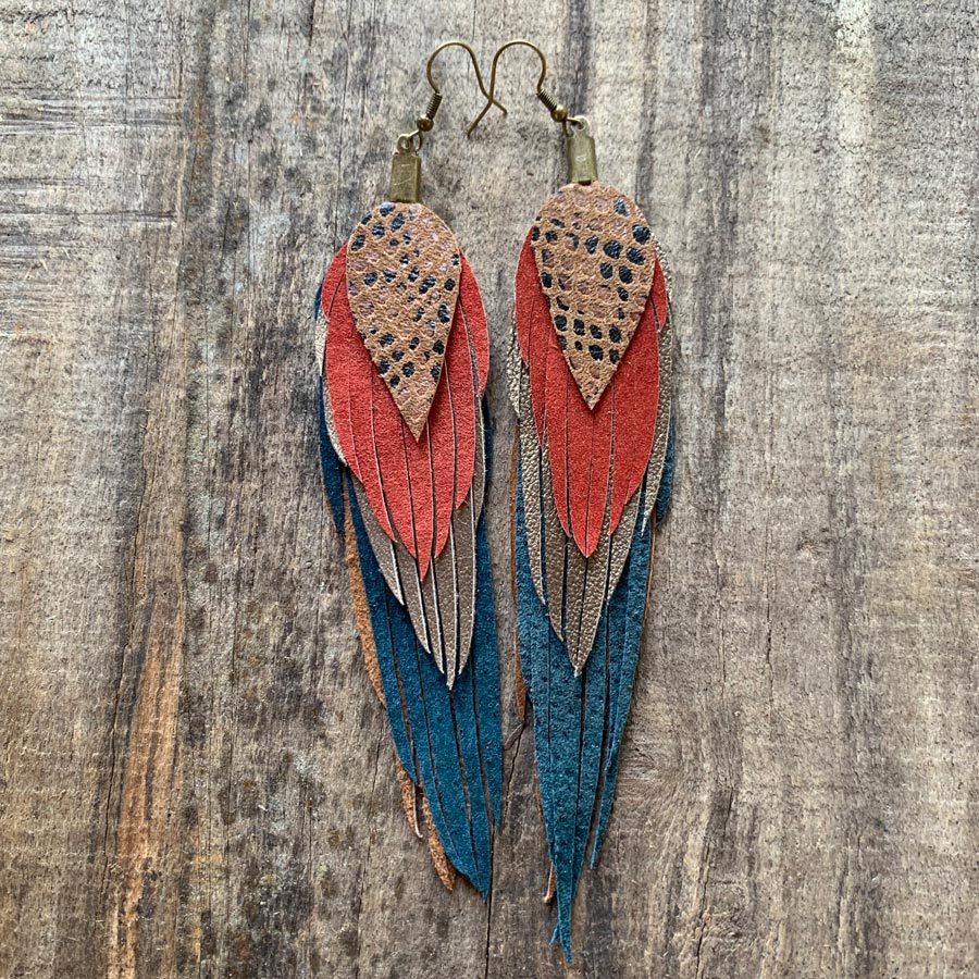 up-cycled leather earrings, made on Quadra Island, B.C. Canada by Salvaged Heart