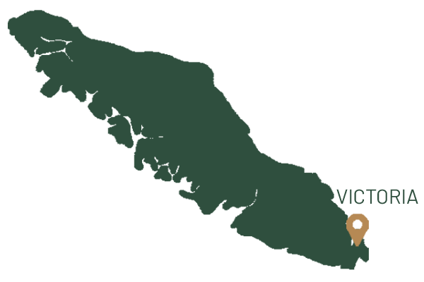 map of Vancouver Island with Victoria pin